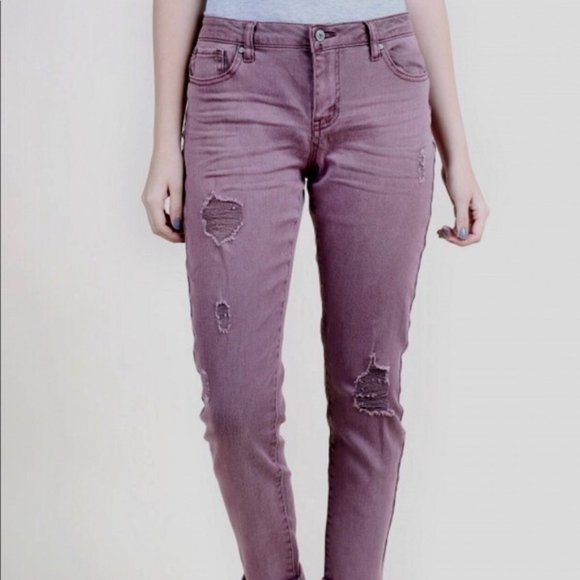 Altar'd State Denim - ALTAR'D STATE mauve distressed girlfriend jeans